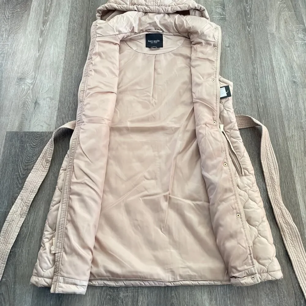 NWT Kate Spade Quilted Long Vest Hooded Soft Clay - Size: Medium